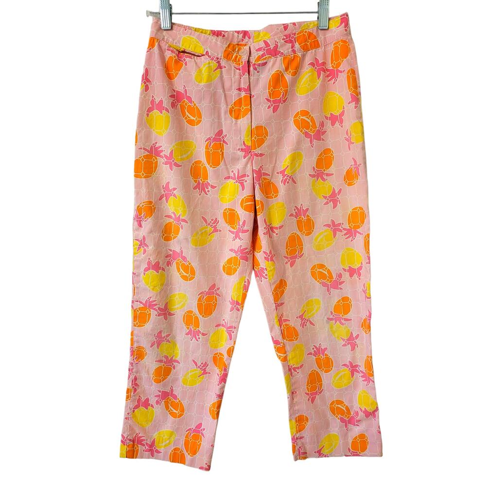 LILLY PULITZER Pink Pineapple Spanish Tiles Print Capris Pants Size 4 #345